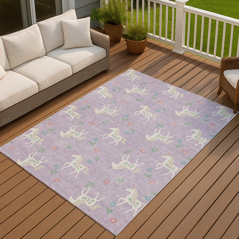 Machine Washable Indoor/Outdoor Chantille ACN2657 Kids Rug, 8' x 10', Lavender