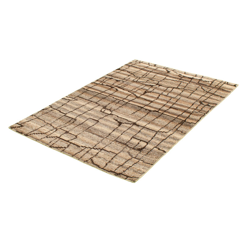 Tapis unique en laine noué à la main style indo nouvel âge beige 5 pi x 8 pi Grogan