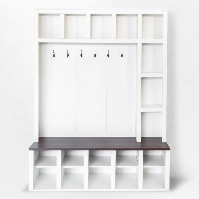 Hall Tree 59" Wide With Bench And Shoe Storage, White