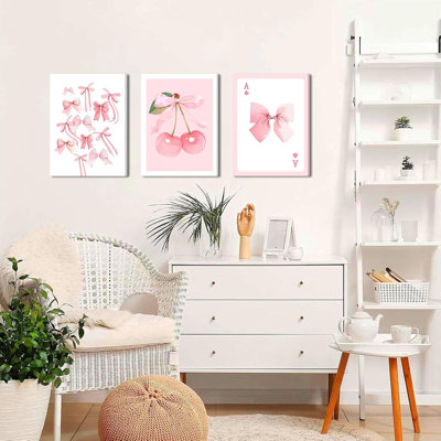 Ensemble de 3 affiches murales à la mode en forme d'arcs roses, affiches de cerisier BCBG rétro, décoration murale pour chambre d'esthétique rose