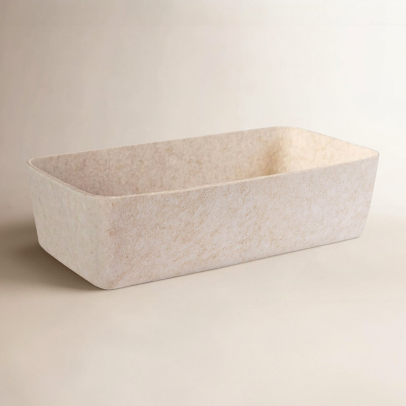Sculpted Felt Storage Long Bin, Stone