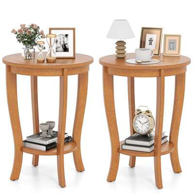 Table de bout 2 pièces 2 pièces Table de bout ronde 18 po avec tablette de rangement noyer