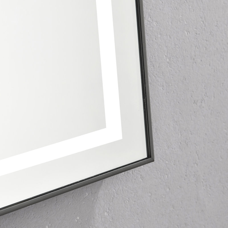 Miroir de salle de bain mural à DEL à brouillard tricolore à intensité variable 20 po x 32 po, cadre en aluminium, mémoire, couleur cendre, intensité variable 32 po,