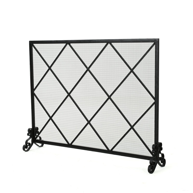 Pare-étincelles simple en fer - Diamant élégant moderne, l 41,35 po x P 8,77 po, H 31,97 po, panneau noir, motif élégant 41,5 po, 8,9 po, 32,1 po