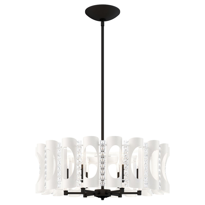 Twilight 4 Light 18in x 8.5in Pendant in White with Clear Optic Crystals, 157" H x 25" W x 25" D, 6 Lights