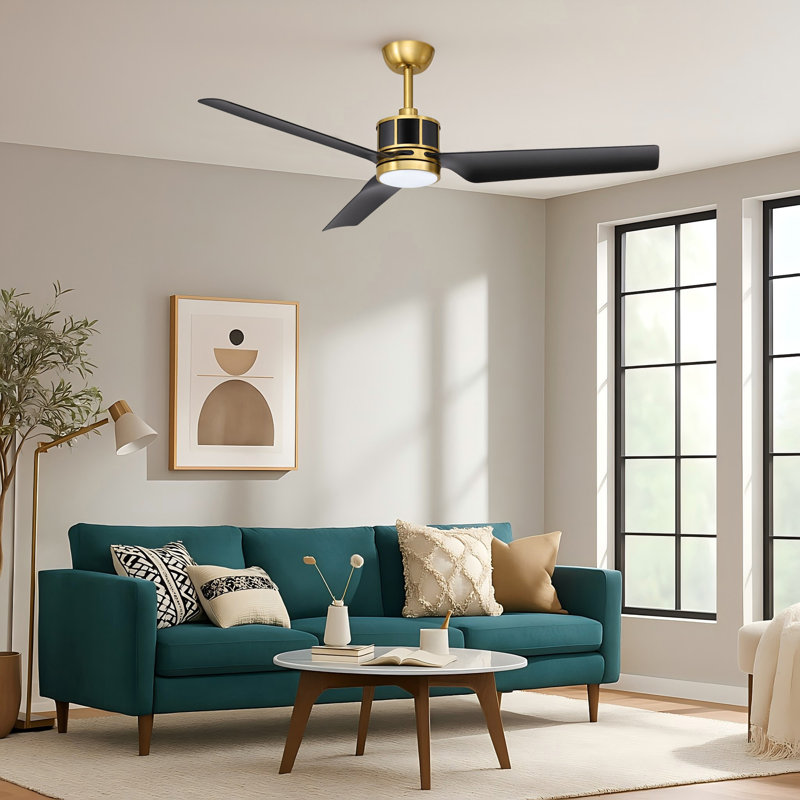 52" Modern 3-Blade Indoor Ceiling Fan with Integrated Dimmable LED Light and Remote Control, Black