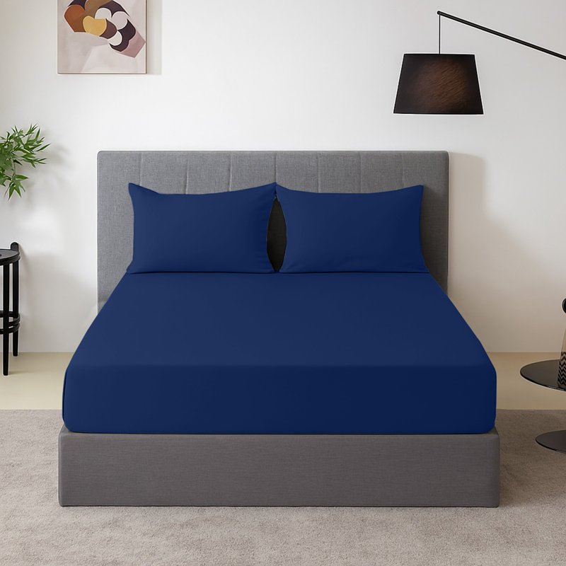 Harper-Mae Microfiber Brushed Fitted Sheet Deep Pocket 25 cm, Single (3'), Navy