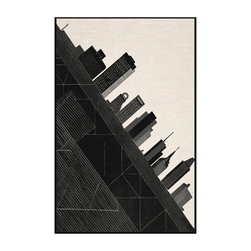 Machine Washable Paizlei Chicago Skyline Modern & Contemporary Geometric Rug in Gray – Black Binding, 6x9