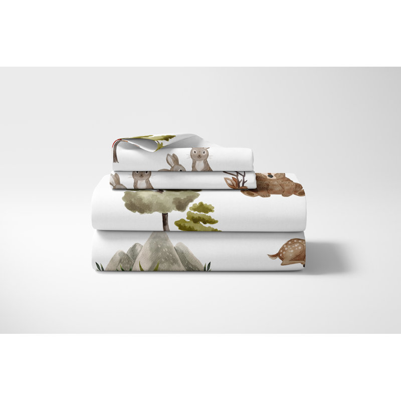 Watercolor Woodland Forest Animals Brushed Microfiber 3pc Queen Sheet Set