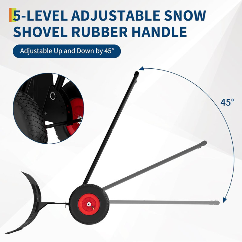 Double Rod Snow Shovel Pusher, with Wheels, 16.5" H x 40" W x 24.4" D