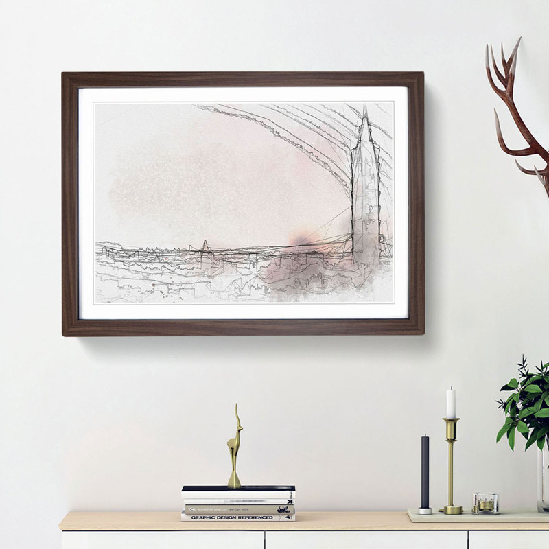 Sunset over Taipei City in Taiwan in Abstract - Picture Frame Graphic Art Print, 27cm H x 36cm W x 2cm D, Walnut Framed