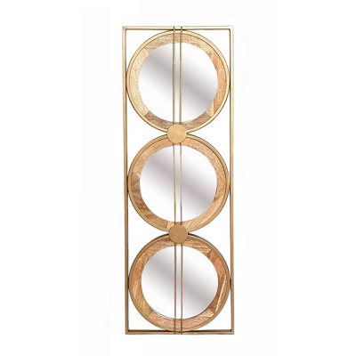 3 Mirror Piece Wall Mirror In Gold Rectangular Frame, Home Wall Decor For Bedroom Living Room