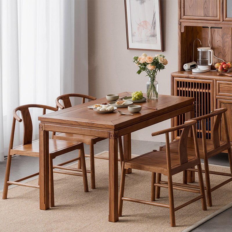 Nut-brown Rectangular Solid Wood Dining Table