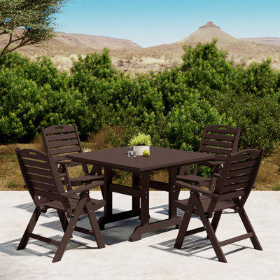 Laguna 5-Piece Square Table Folding Highback Chair Dining Set