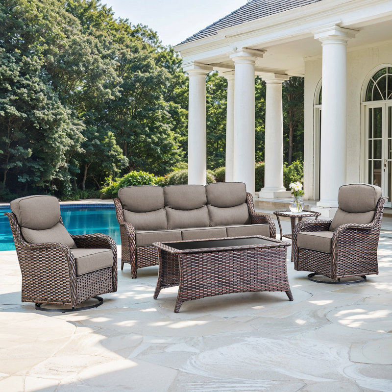  5-Piece Patio Furniture Set With Swivel Glider Chairs, 6-Inch Ultra-Plush Cushions & Water-Resistant Olefin Fabric, Gray