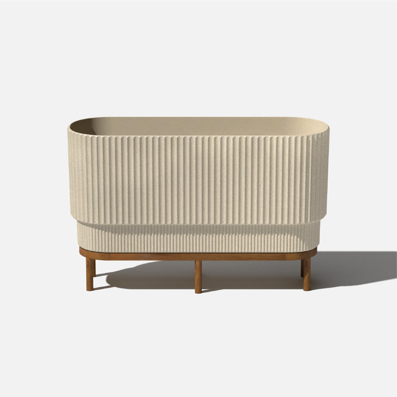 Sandstone and Brown 30" Raised Planter with Wooden Stand