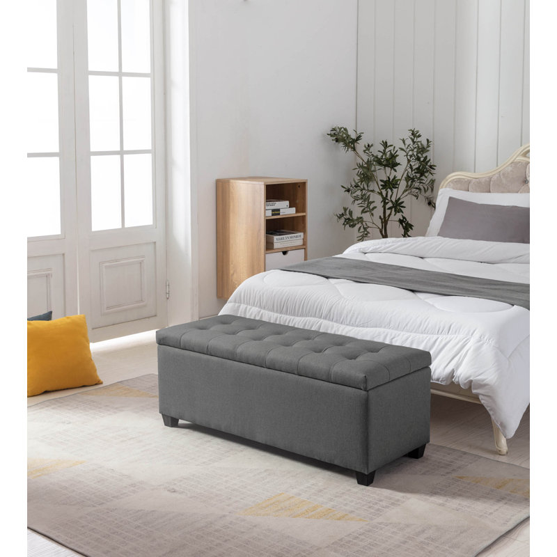 Fabric Upholstered Storage Bench, Dark Grey