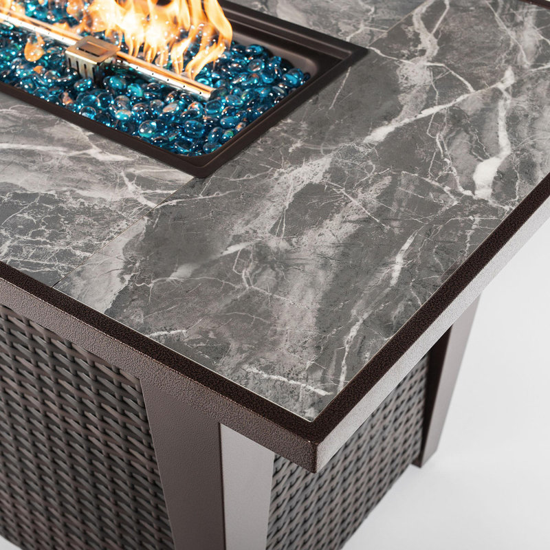 42" Propane Gas Fire Pit Table, 50000 BTU Square Steel Fire Pit With Glass Wind Guard For Outside Patio Deck Garden Courtyard -Gray