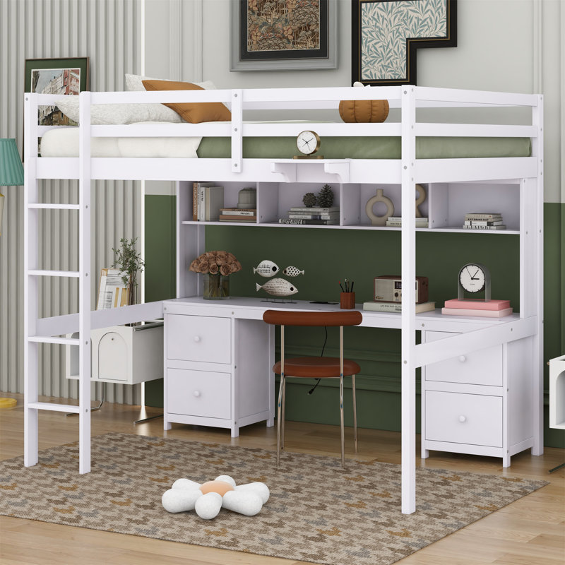 Jaquela Kids Full Loft Bed with Drawers, White