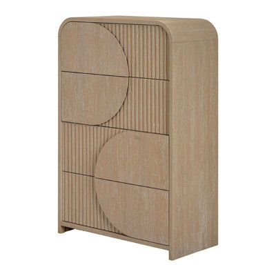 Commode haute Tanya, 4 tiroirs avec panneaux de roseaux, brun naturel
