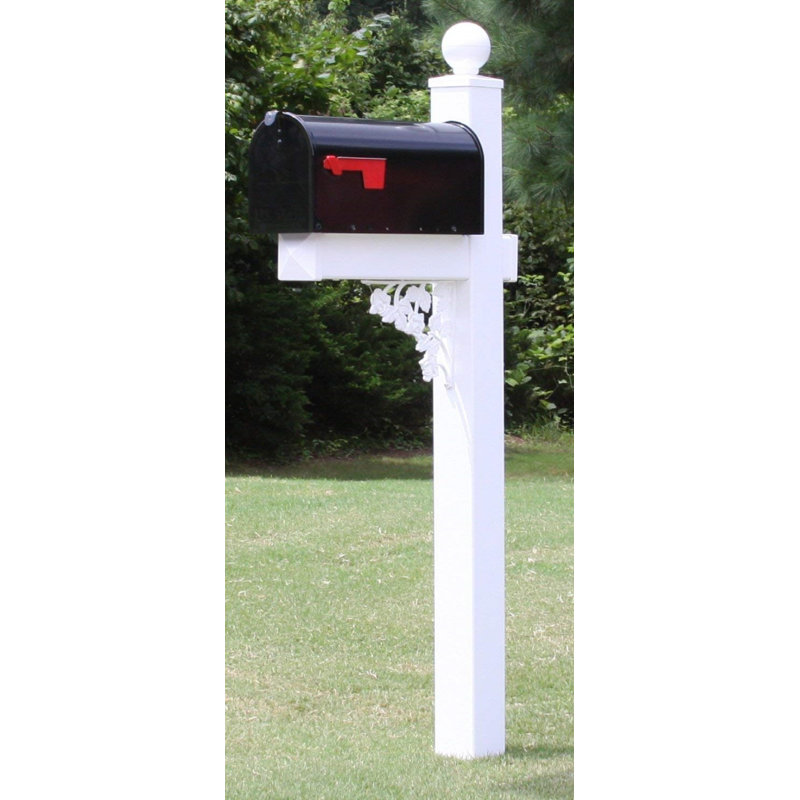 Roosevelt White Vinyl Post Mailbox with Black Steel Box