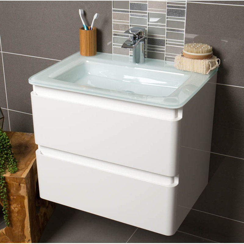 Bridge 595 mm Single Vanity with Integrated Resin Basin, White, White