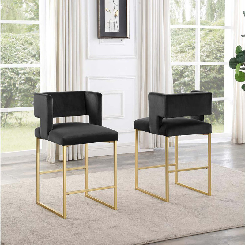 Ensemble de 2 tabourets de comptoir 27 po Modern, Noir, noir, noir, noir, Doré