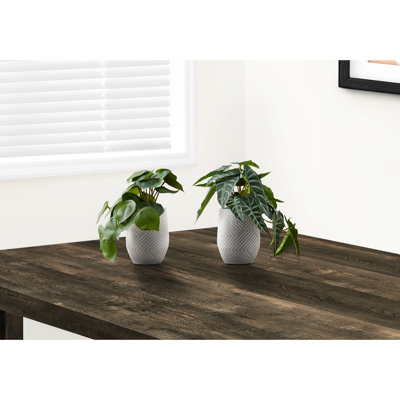 8" Tall Artificial Plant Of 2 - Indoor Faux With White Cement Pots And Adjustable Leaf Arrangement Decorative Greenery Plants In Movable Leaves