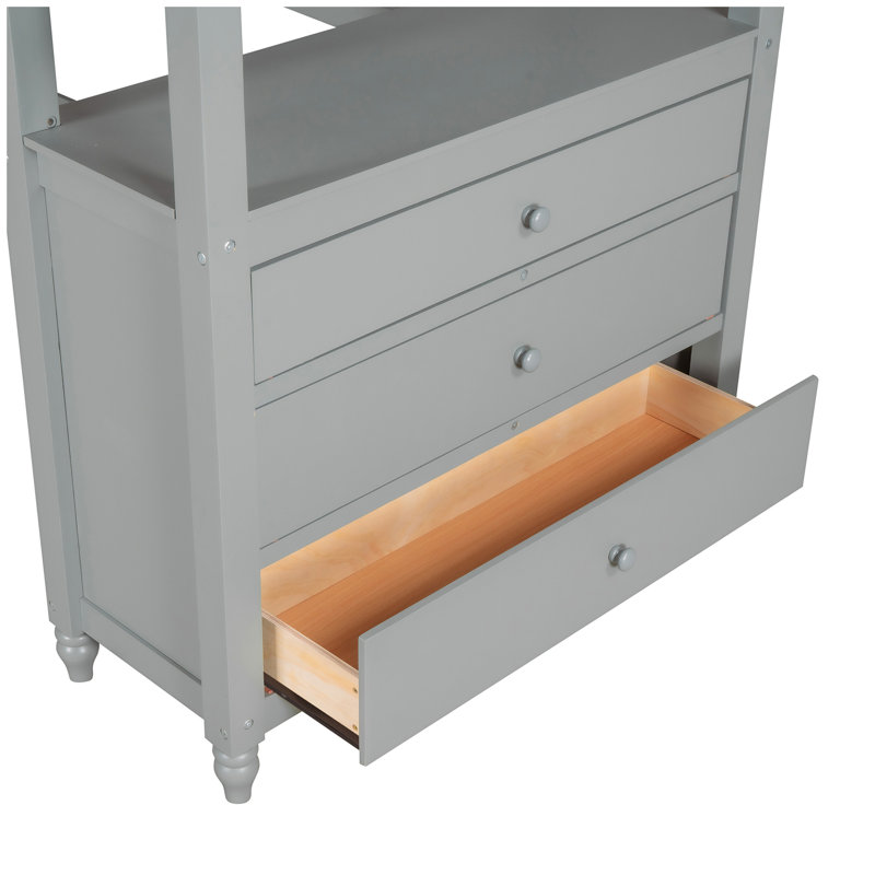 Lit mezzanine simple avec tiroirs et bureau, lit mezzanine en bois avec tablettes, Gris