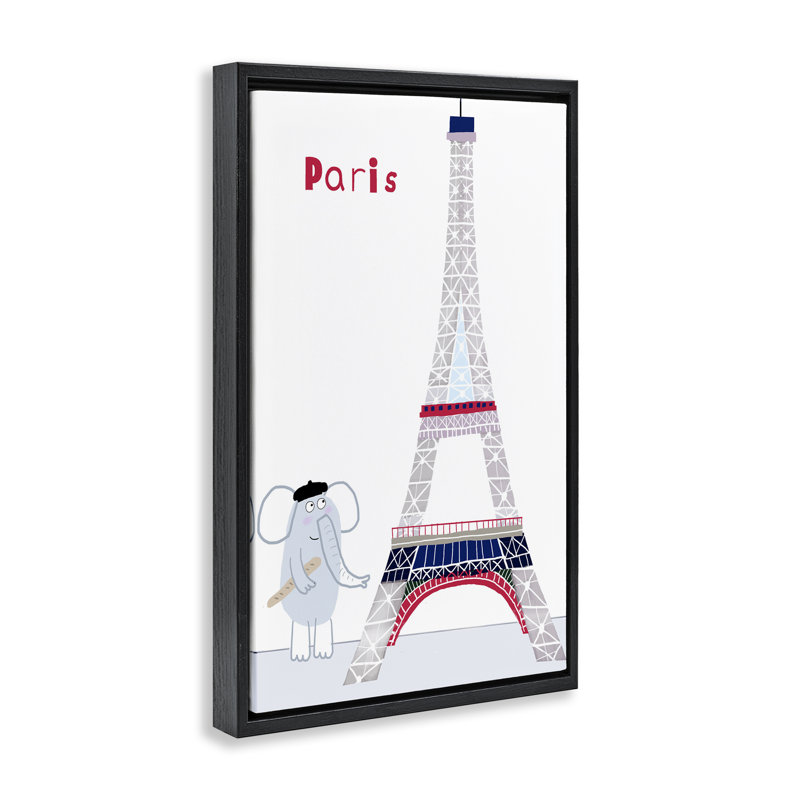 Cadre flottant éléphant et tour Eiffel, design par Carla Daly, Cadre flottant noir de jais, H 25 po x l 17 po