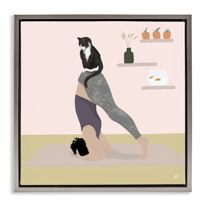  «Downward Cat Yoga Pose» par Lydia Orange, H 25 po x l 25 po, Cadre flottant gris lustré