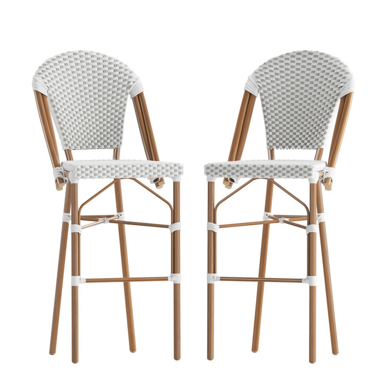 Indoor/Outdoor All-Weather Commercial Paris Chairs with Bamboo Print Frame, Bar Stool (30.25” Seat Height)