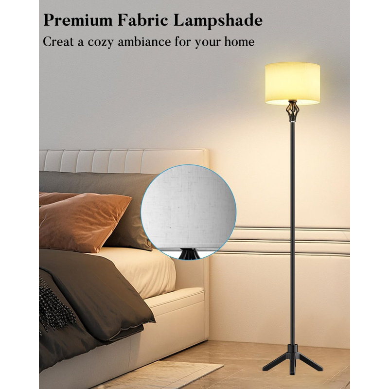 Lightdot 66IN Retro Floor Lamp For Living Room, Mid Century Modern Standing Lamp With E26 Bulb Included, Black Vintage Tall Pole Lamp For Bedroom Office Farmhouse, Black Fabric Lampshade
