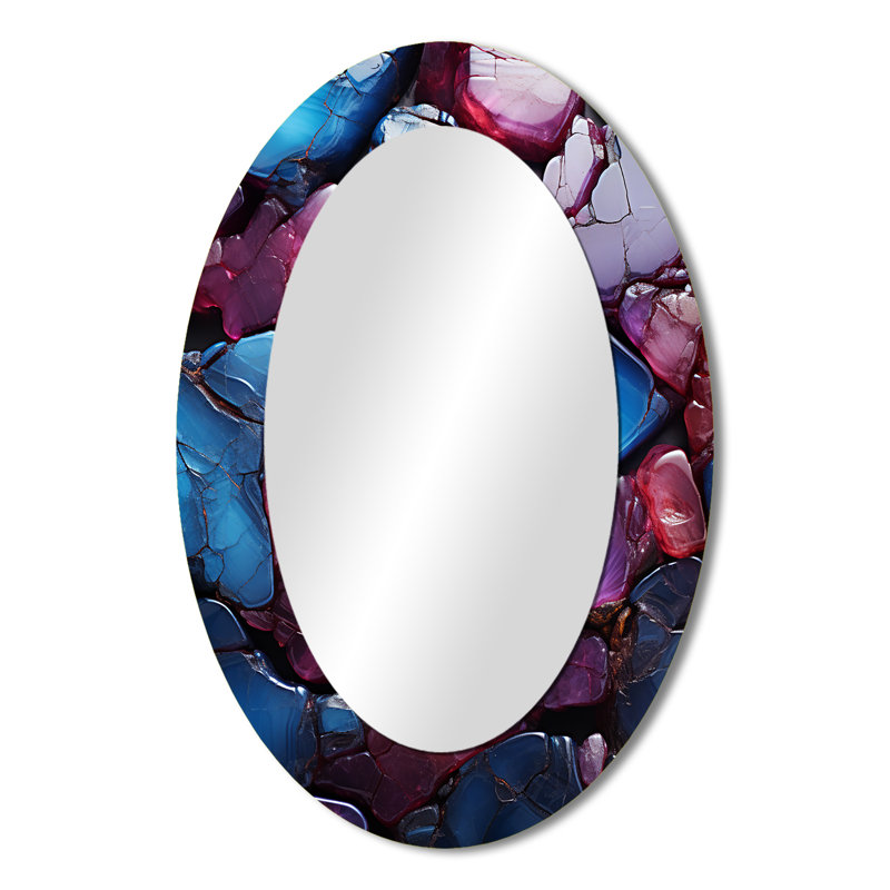 Décor de miroir mural ovale bleu et mauve en marbre transparent bleu, 36 po x 24 po
