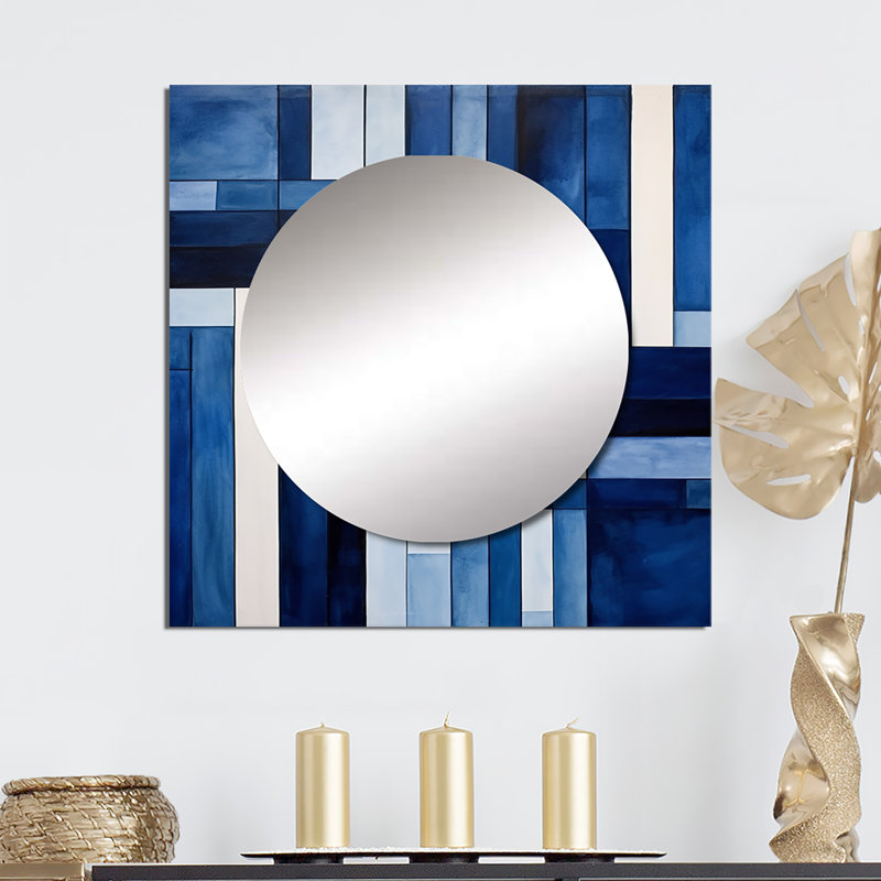 Hasmita - art mural miroir symétrique carré bleu saphir symétrique I pour salle de bain, 29 po x 29 po