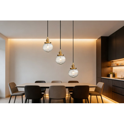Luminaire suspendu vintage industriel avec abat-jour en verre nervuré, plafonnier câblé à hauteur réglable pour îlot de cuisine, chambre à coucher, salle à manger et café