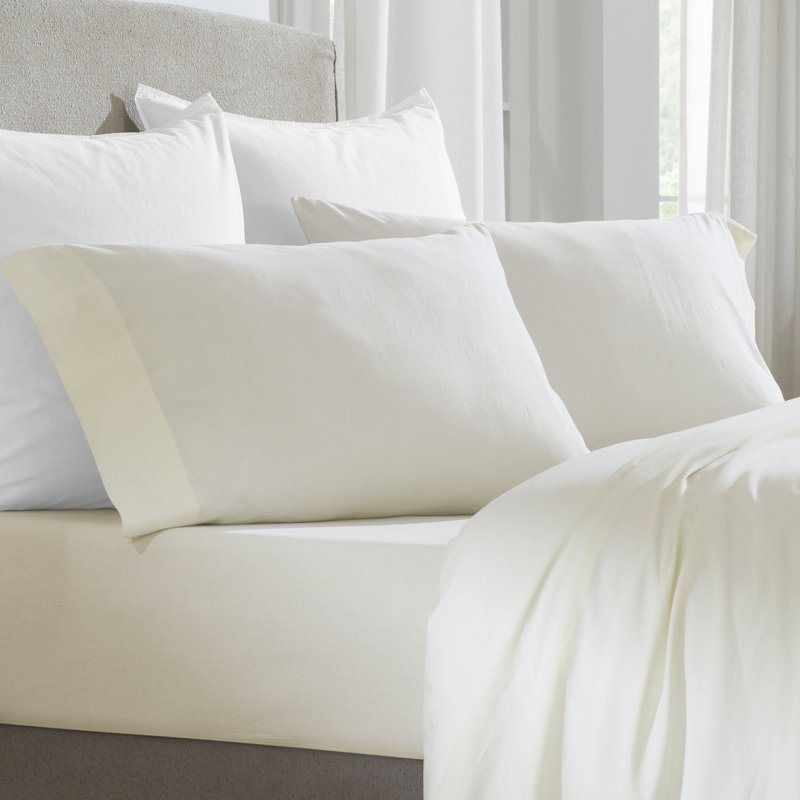 Carmen 100% Cotton Vintage Wash Boho Solid Lightweight Percale Pillowcases, King Pillowcases, Ivory