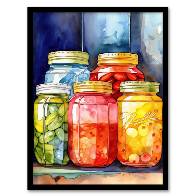 Glass Canning Jars Colourful - Single Picture Frame Print