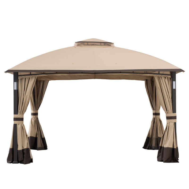 Sunjoy Moorehead 11 x 13 ft. Gazebo with LED Lighting and Bluetooth Sound, Tan/Brown