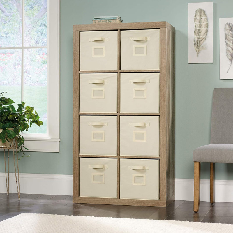 Sauder Stow-Away 8-Cube Organizer With Fabric Bins, Versatile Storage Solution For Home And Office