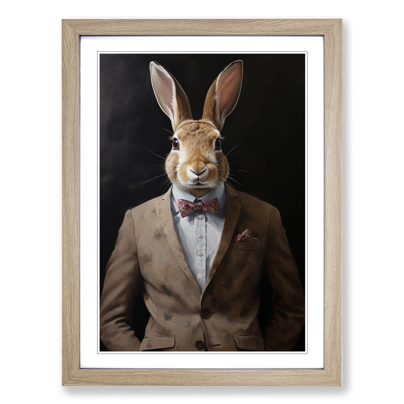Rabbit in a Suit Painting - Framed Print, Oak Framed, 46cm H x 34cm W x 2cm D