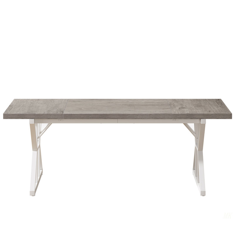 71" Farmhouse Dining Table For 6, Rustic Rectangular Kitchen Table With X-Trestle Metal Legs, Wood Top Dinner Table For Dining Room, Grey & White