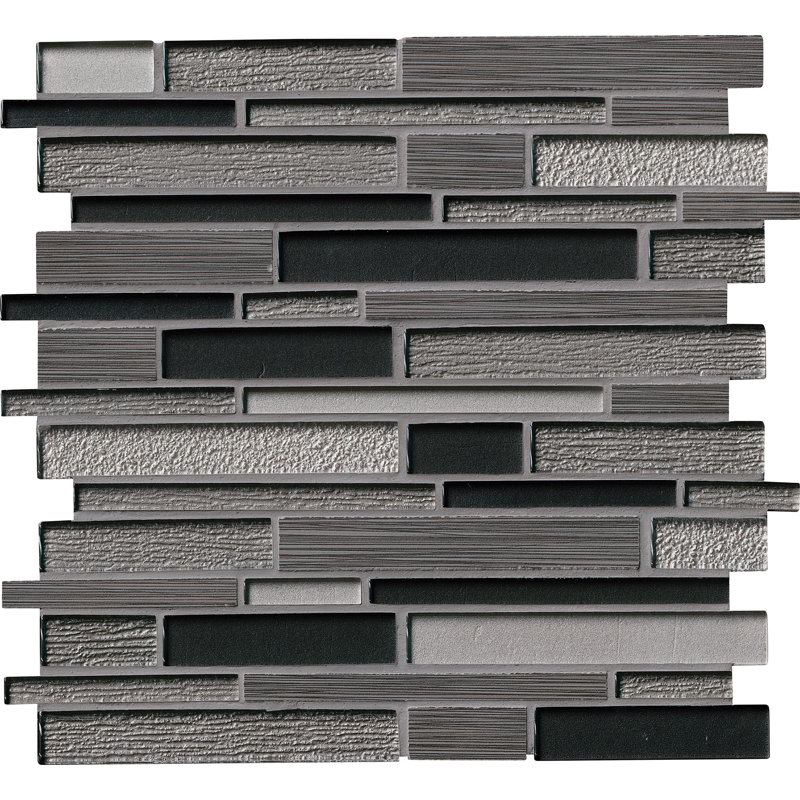 Fusion Gray Interlocking 12 in. x 12 in. Glossy Glass Porcelain Blend Mosaic Wall Tile