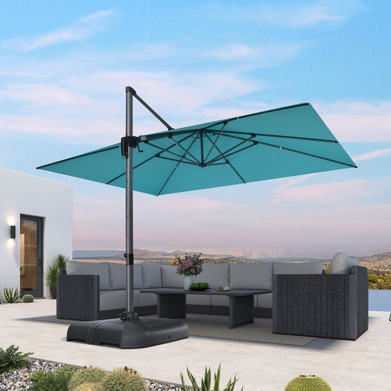 Parasol incurvé rectangulaire ajustable avec base Bennit, Bleu turquoise