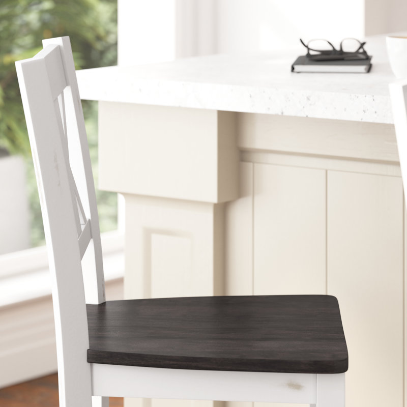 Tabouret en bois massif de 29 po Bakersville, Blanc délavé