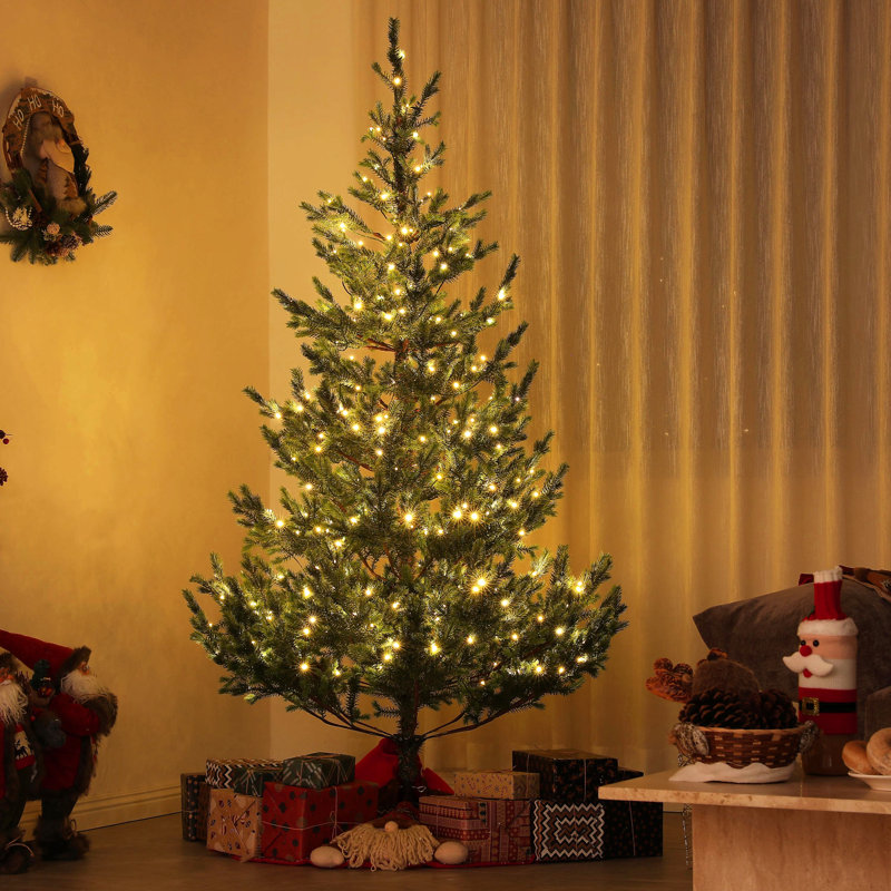 Arbre de Noël artificiel pré-éclairé, cèdre réaliste clairsemé avec lumières et pointes bicolores à DEL, assemblage facile, arbre de Noël à charnières pour les vacances de bureau à domicile, vert