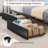 Daybed With 2 Underneath Storage Drawers And Charging Station, L-shape Corner Bed Frame With Storage Bookcase And Led Lights For Living Room, Bedroom & Guest Room-140108795-151470851