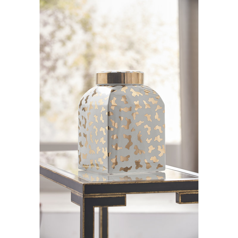 Ceramic Jar, White/Gold