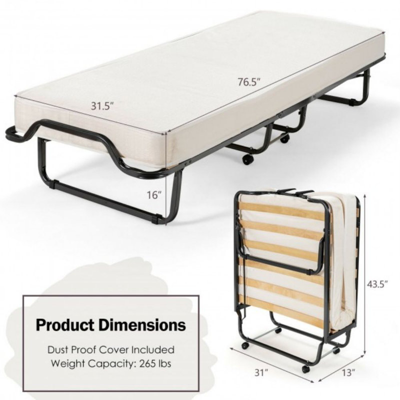 Oscar Metal Folding Bed With Memory Foam Mattress And Dust-Proof Bag