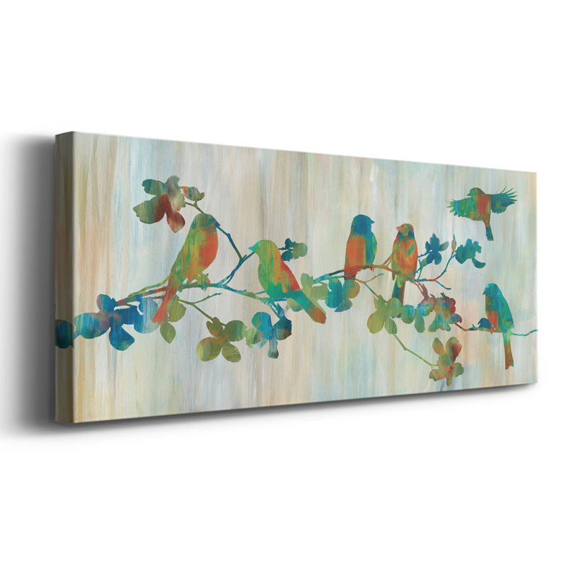 Oiseaux sur une branche sur toile, H 20 po x l 50 po x P 1,5 po